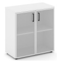 Офисный шкаф низкий широкий (2 низких фасада стекло сатин в раме, задняя стенка ЛДСП)